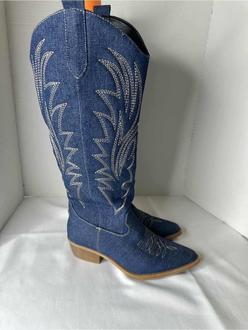 Global Win Concert/Festival/Western Denim Cowgirl Knee-High Boots - Blue Sz 8.5